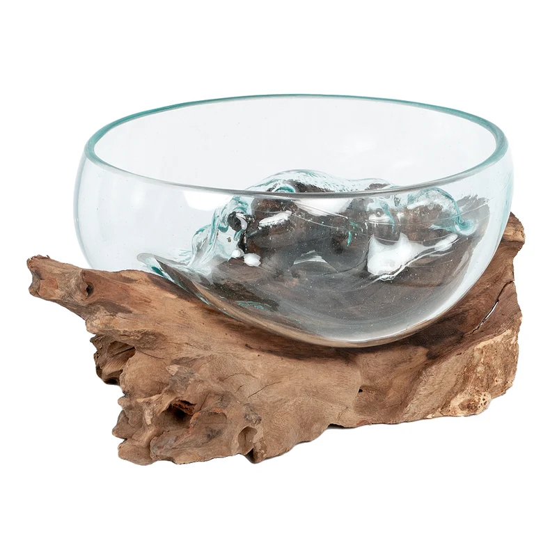 Deko-Glas Unikat DROP-5 Teak Natural Handarbeit Schale