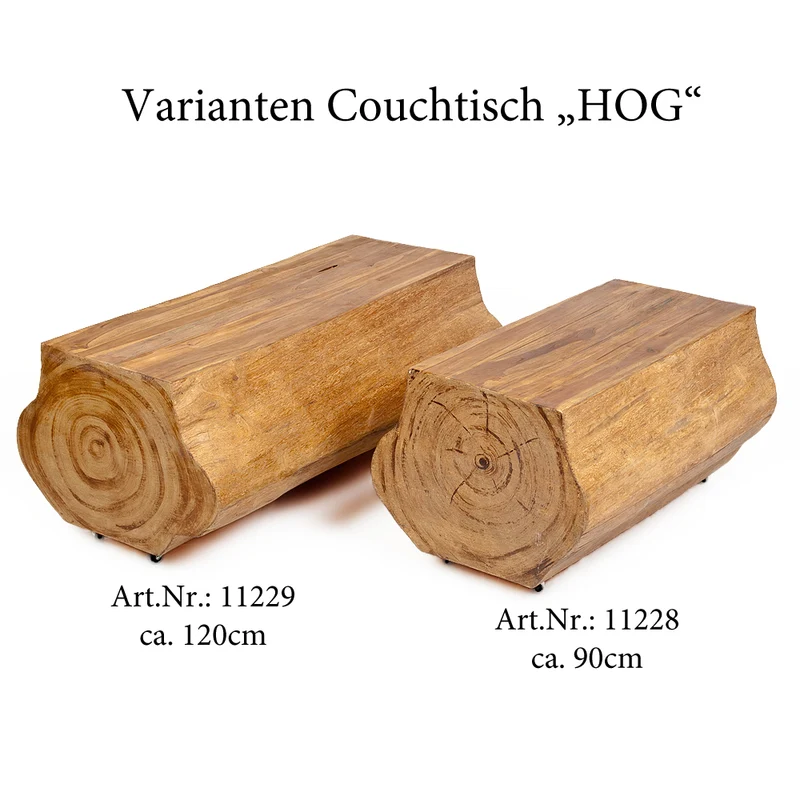 Individueller Couchtisch HOG 120cm Natural Teak Baumstamm