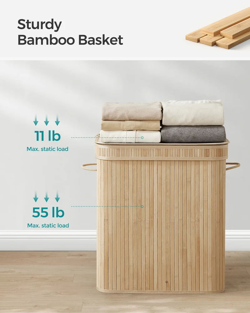 26.4-Gals Laundry Hamper Basket Bamboo Laundry Basket with Lid Removable Machine Washable Laundry Basket, with Handles Natural Beige