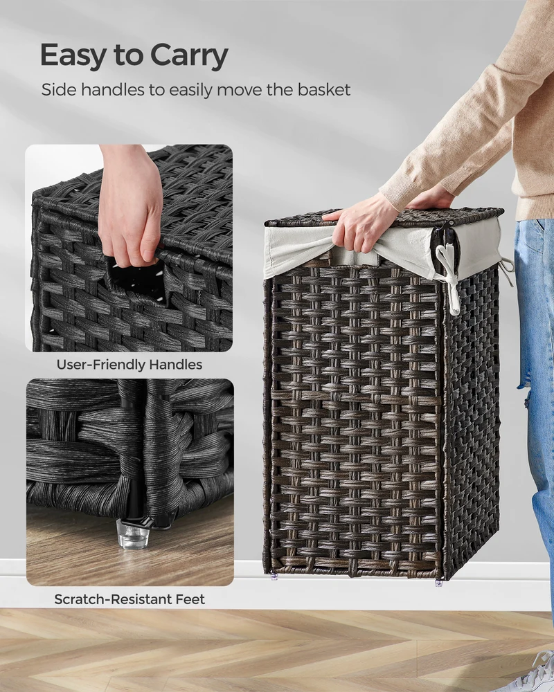 Laundry Hamper Sorter 23.8 Gal Synthetic Rattan Clothes Laundry Basket Storage with Lid and Handles, Removable Liner Laundry Sorter