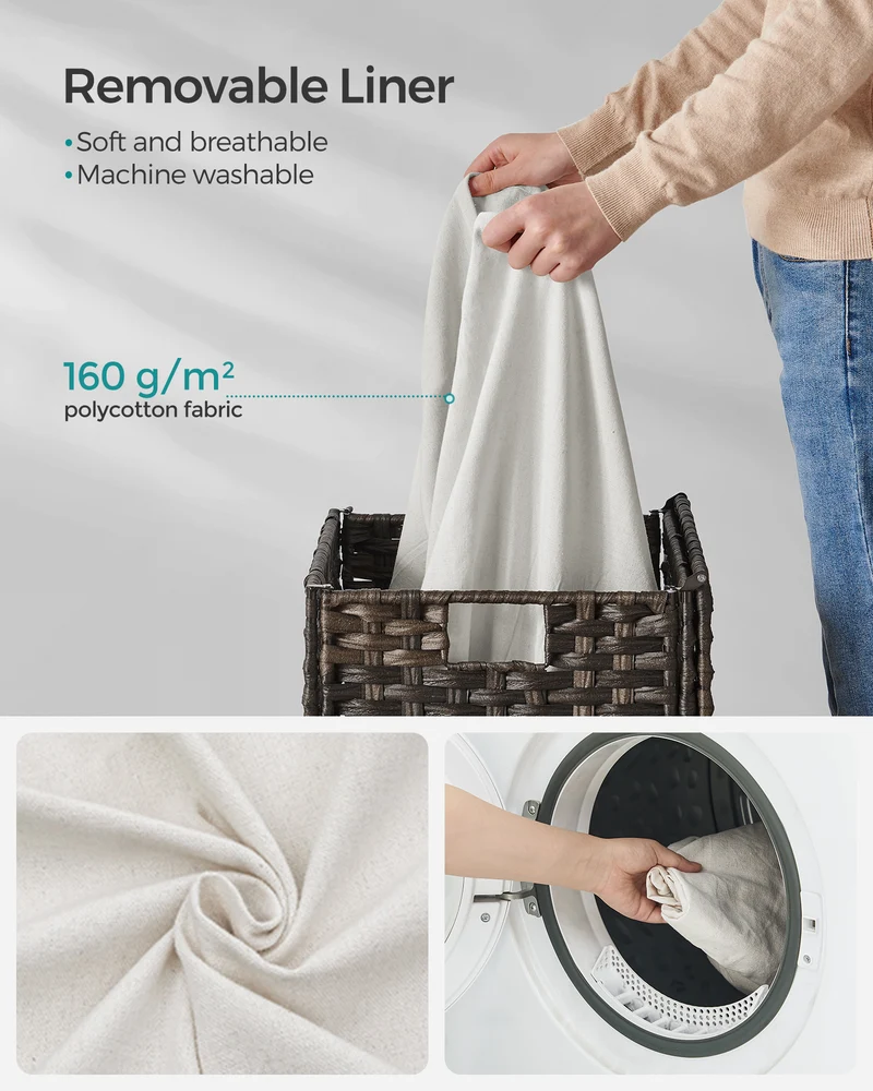 Laundry Hamper Sorter 23.8 Gal Synthetic Rattan Clothes Laundry Basket Storage with Lid and Handles, Removable Liner Laundry Sorter