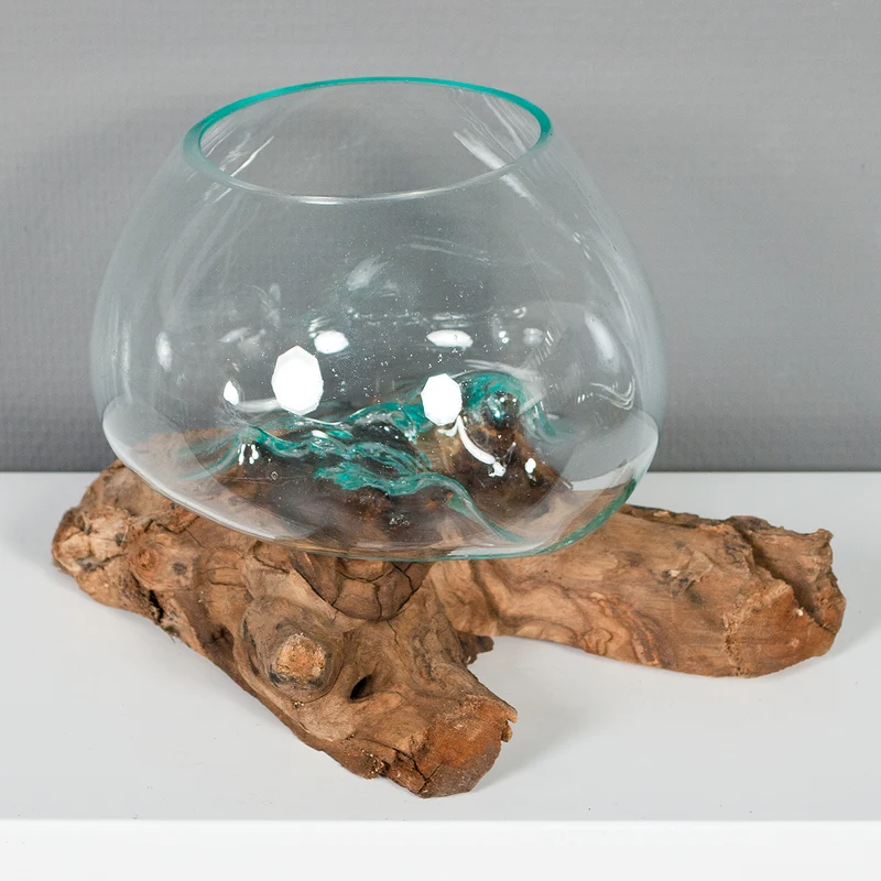 Deko-Glas DROP-2 ca. 20cm Teak Natural Handarbeit, mundgeblasen