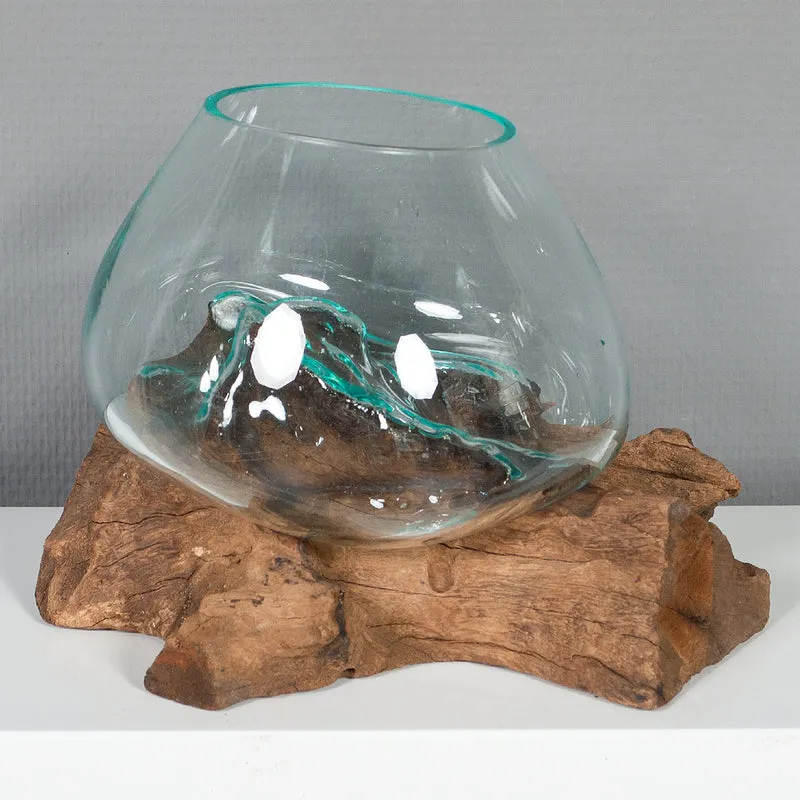 Deko-Glas DROP-2 ca. 20cm Teak Natural Handarbeit, mundgeblasen