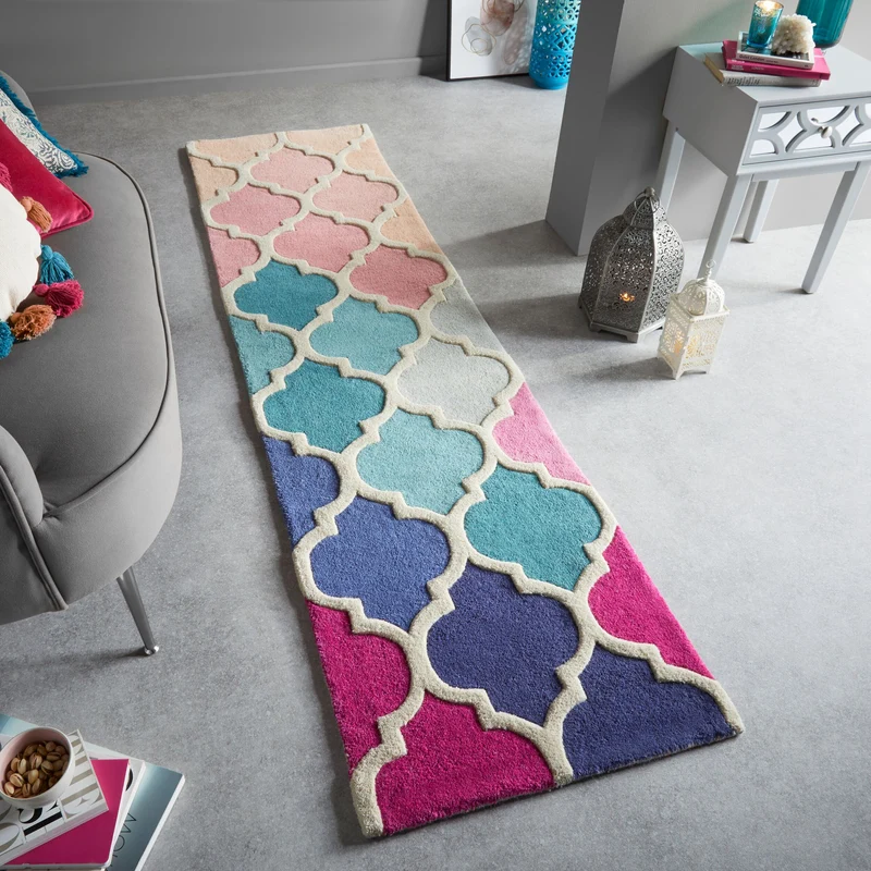 Wollteppich Bunt-Geometrie · 100 % Wolle · 9 mm Kurzflor