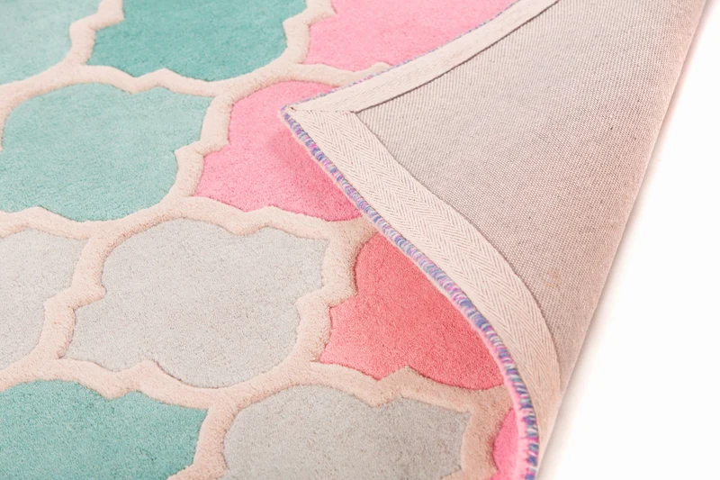 Wollteppich Bunt-Geometrie · 100 % Wolle · 9 mm Kurzflor