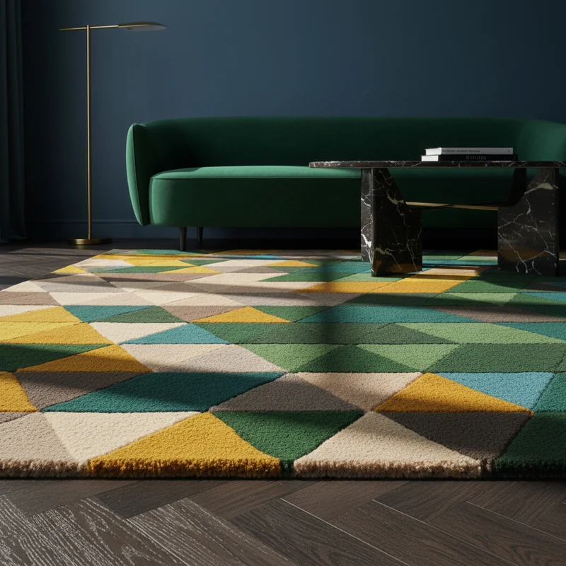 Wollteppich Farbblock-Geometrie · 100 % Wolle · 9 mm Kurzflor