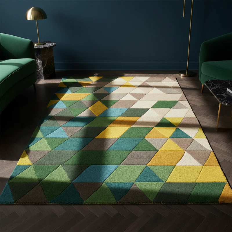 Wollteppich Farbblock-Geometrie · 100 % Wolle · 9 mm Kurzflor