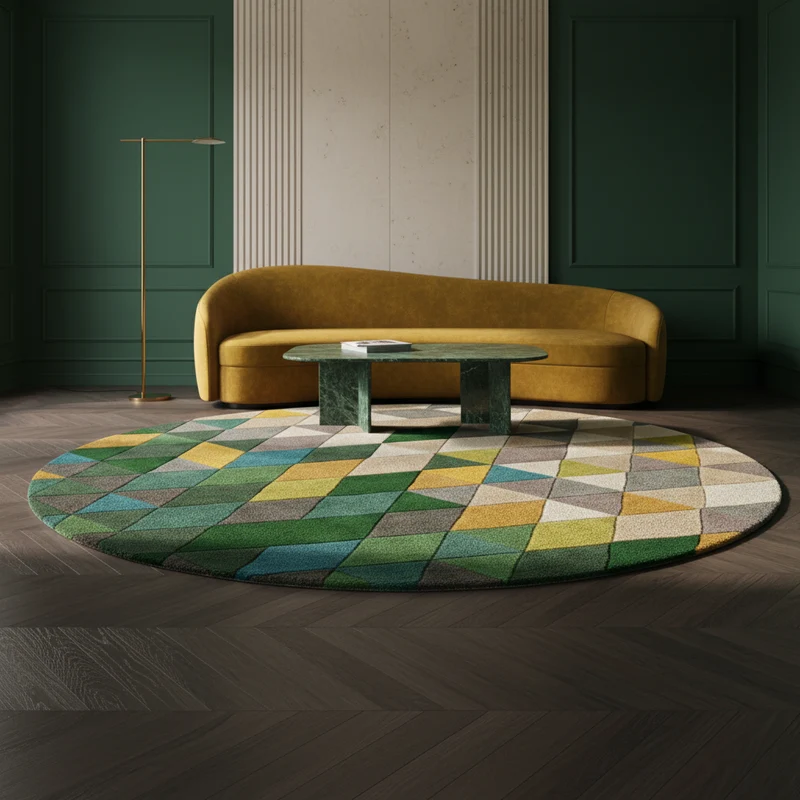Wollteppich Farbblock-Geometrie · 100 % Wolle · 9 mm Kurzflor