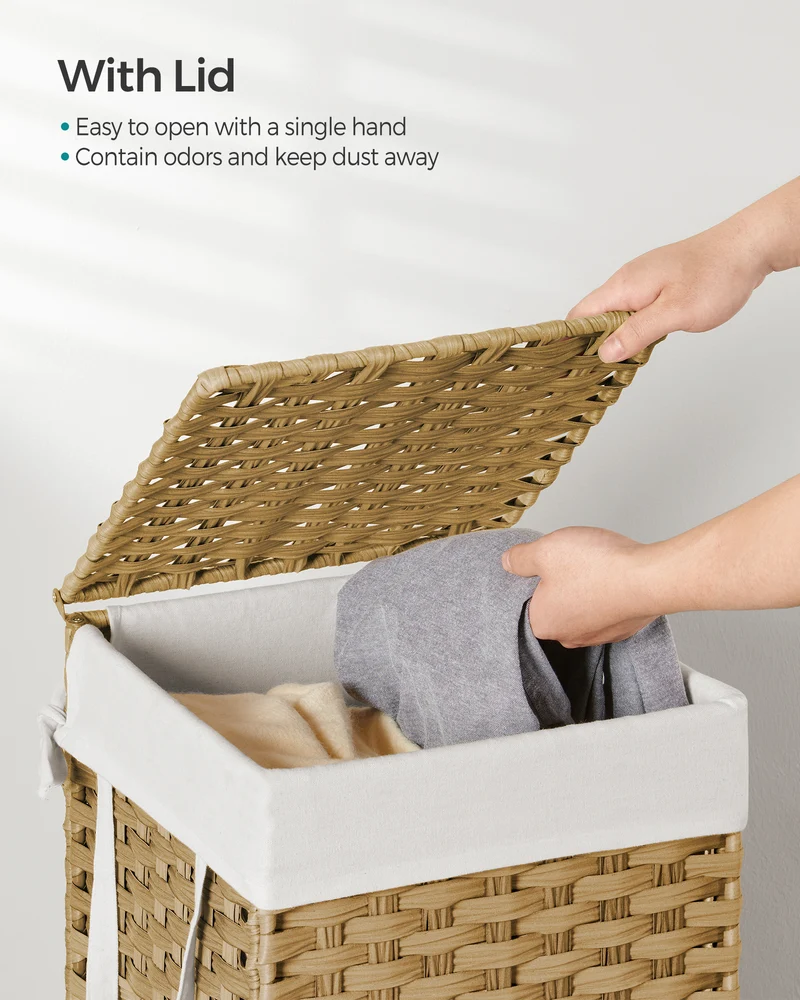 17.2 Gallon (65L) Wicker Laundry Hamper with Lid Laundry Basket with Handles Clothes Hamper Foldable Removable Liner Bag Natural