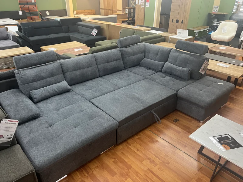 Wohnlandschaft Couch Sofa Maße: 257 x 208cm + Bettfunktion + Stauraum + Kopfteile verstellbar + Armlehne verstellbar + Kissen