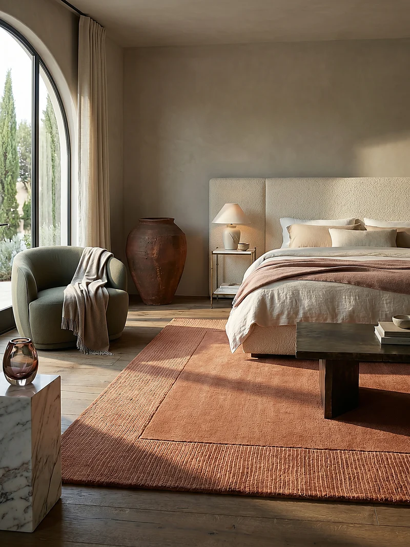 Wollteppich Uni-Bordüre · 100 % Wolle · handgewebt