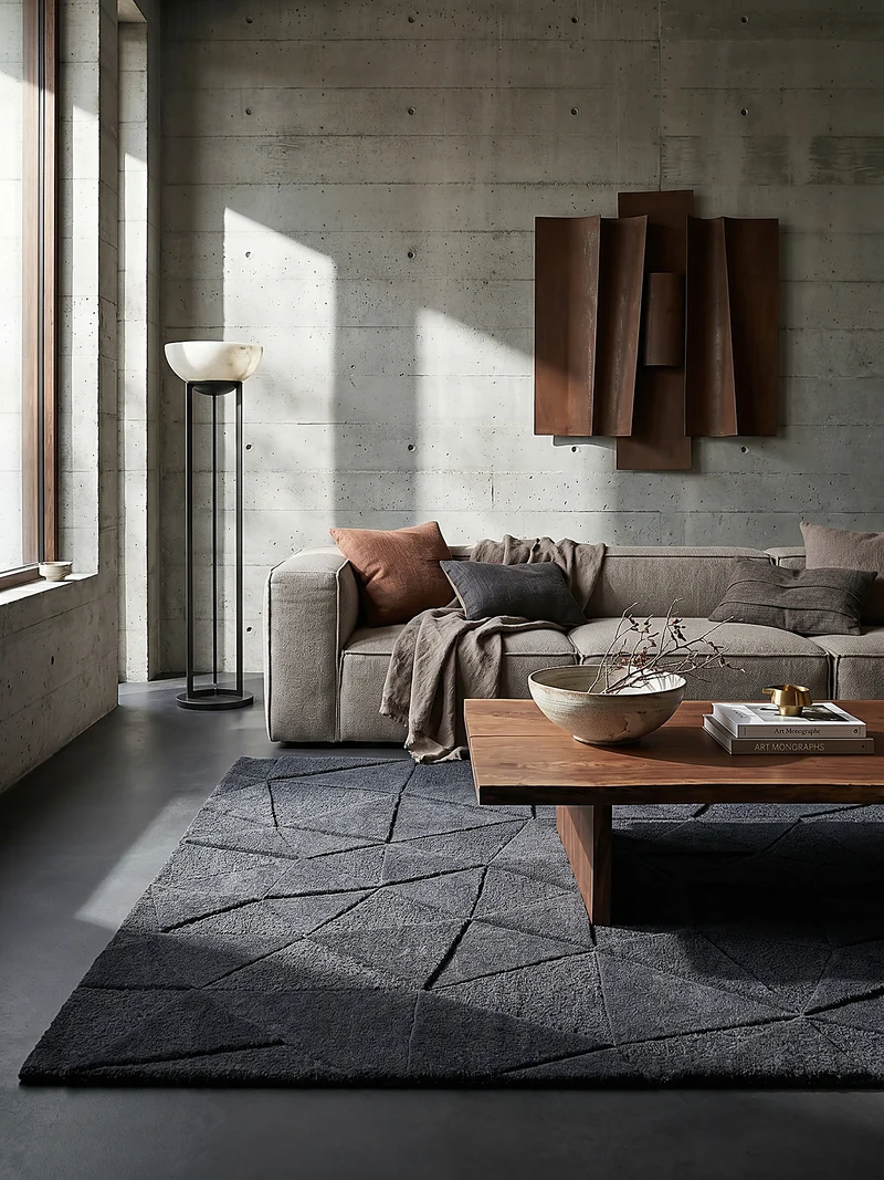 Wollteppich Scherbenrelief · 100 % Wolle · 10 mm Kurzflor