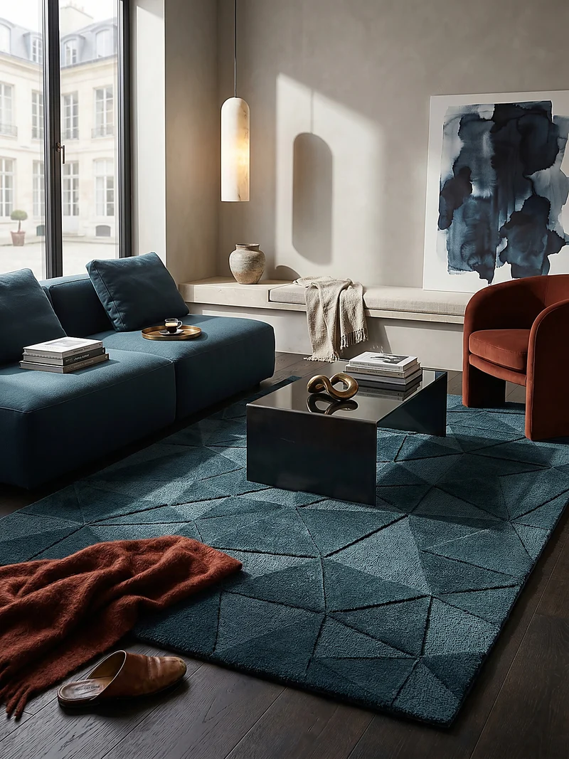 Wollteppich Scherbenrelief · 100 % Wolle · 10 mm Kurzflor