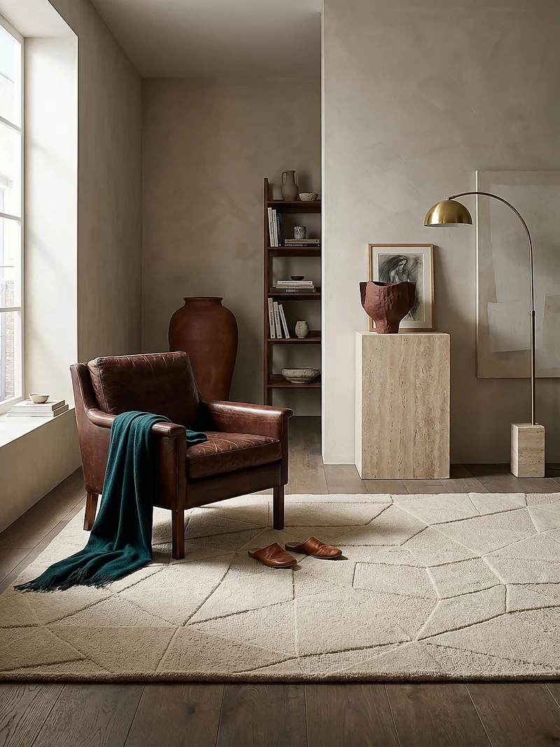 Wollteppich Scherbenrelief · 100 % Wolle · 10 mm Kurzflor