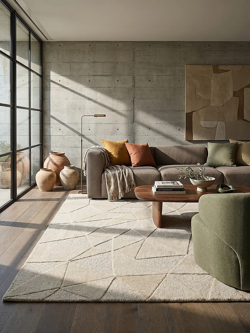 Wollteppich Scherbenrelief · 100 % Wolle · 10 mm Kurzflor