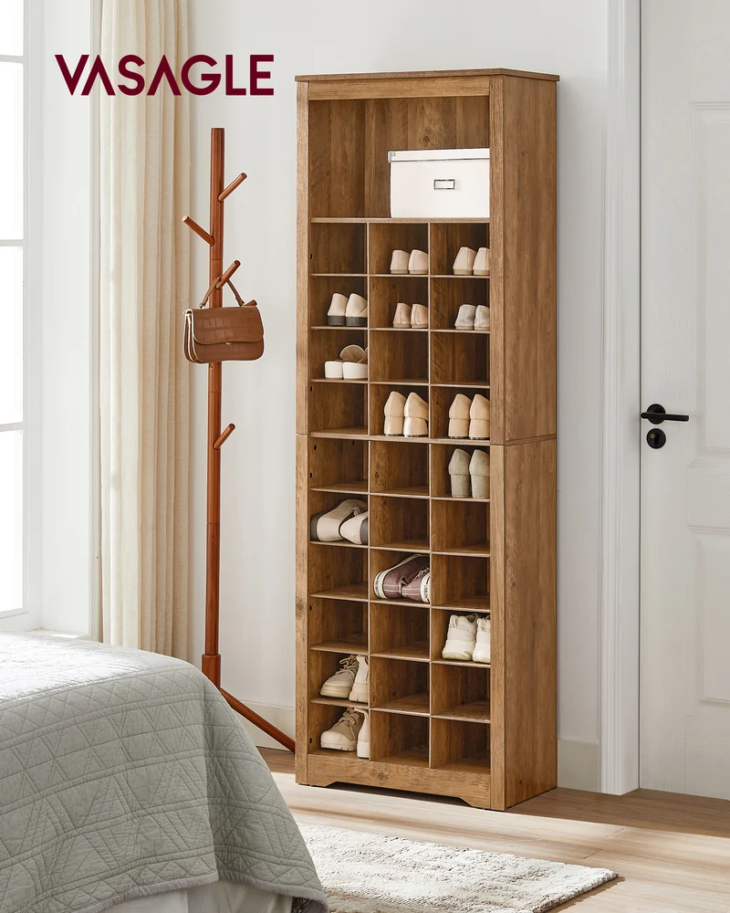 VASAGLE Shoe Storage Cabinet 10 Tier Shoe Rack Organizer Holds Up to 30 Pairs of Shoes Brown