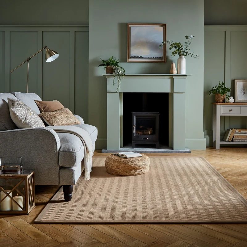 Flachgewebe-Teppich Fischgrät-Bordüre · Jute-Mix · 5 mm Profil