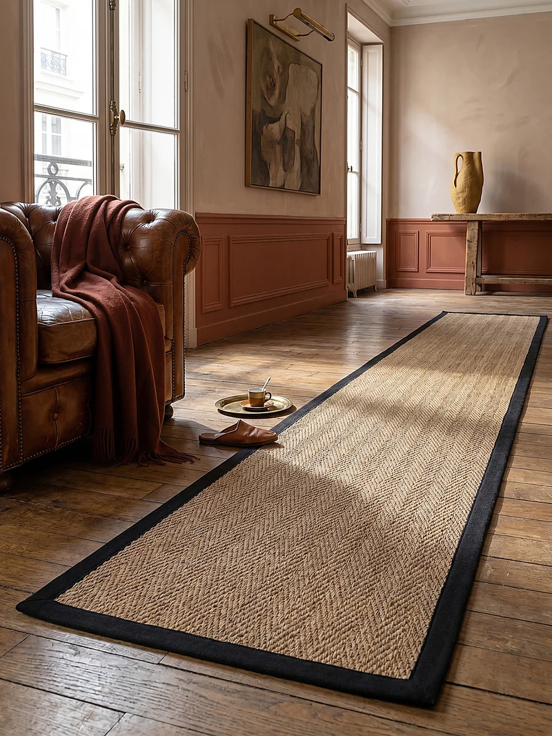 Flachgewebe-Teppich Fischgrät-Bordüre · Jute-Mix · 5 mm Profil
