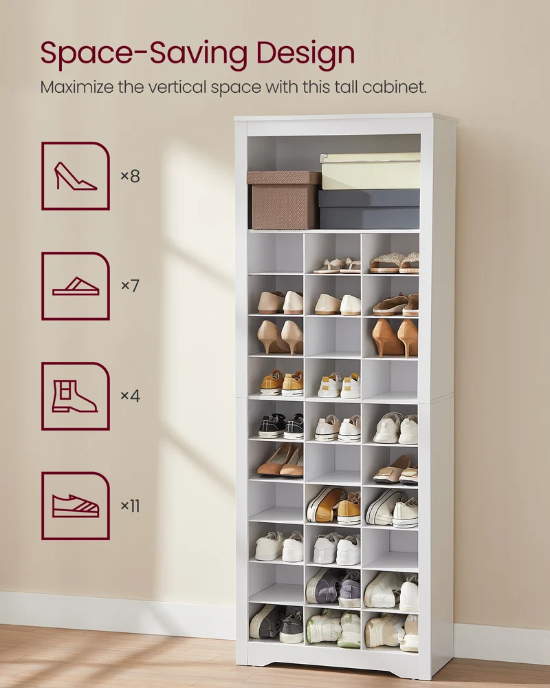 10-Tier Shoe Storage Cabinet, Holds 30 Pairs, White Shoe Rack for Entryway & Bedroom