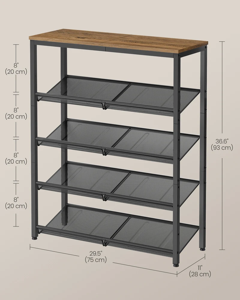 VASAGLE Shoe Rack, 5 Tier Shoe Storage Shelves, 16-20 Pairs Shoe Organizer, with Sturdy Wooden Top and Steel Frame，Honey Brown and Ink Black