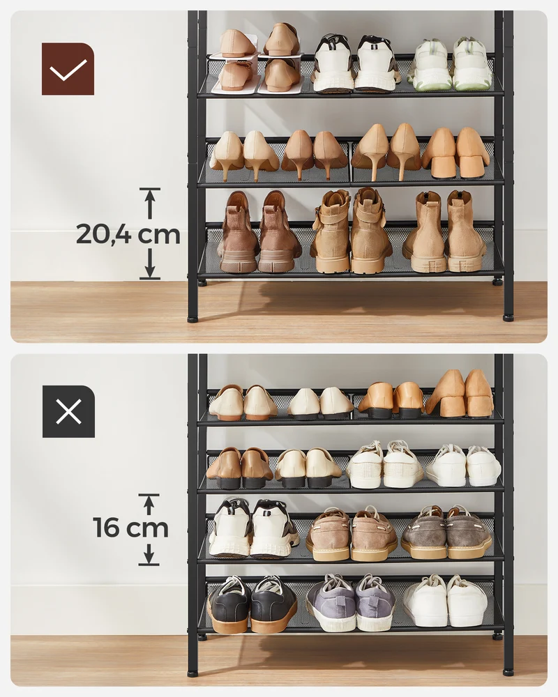 VASAGLE 5 Tier Shoe Rack for Entryway - Industrial Style Shoe Storage Organizer for 16-20 Pairs - Sturdy Wooden Top, Steel Frame - Rustic Brown/Black