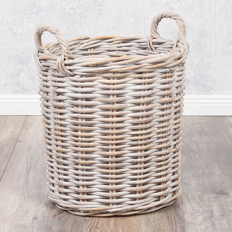Natur Rattankorb BAKUL rund White Wash 40cm Pflanzkorb Inlay Griffe