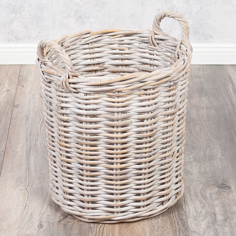 Natur Rattankorb BAKUL rund White Wash 40cm Pflanzkorb Inlay Griffe
