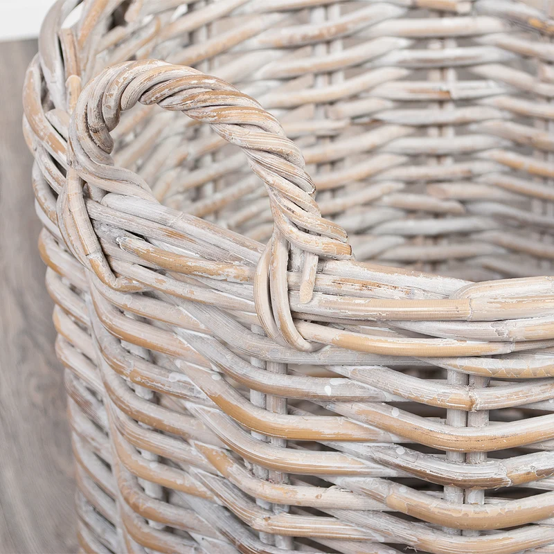 Natur Rattankorb BAKUL rund White Wash 40cm Pflanzkorb Inlay Griffe