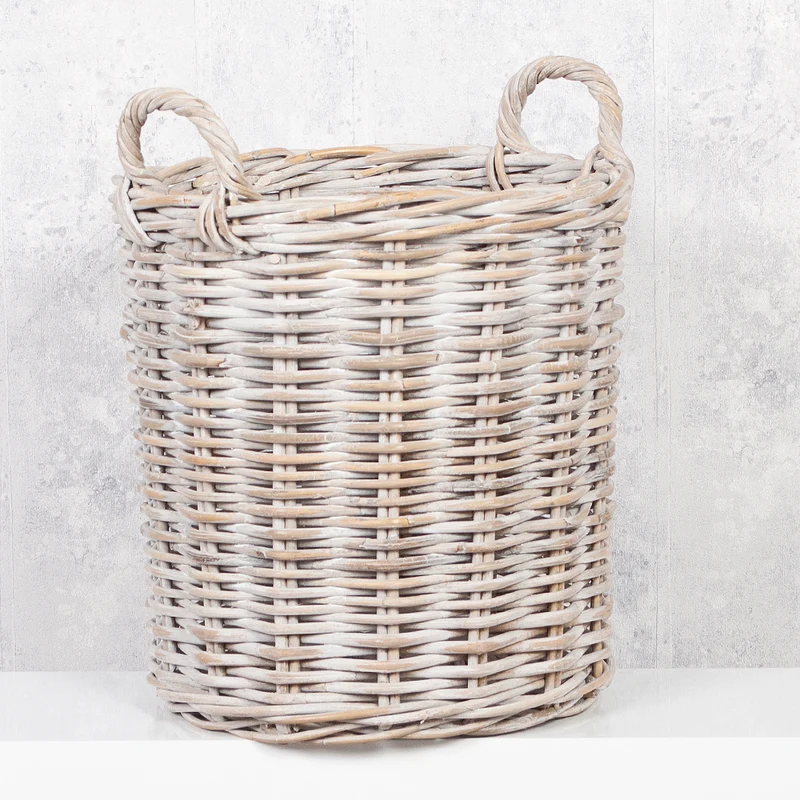 Natur Rattankorb BAKUL rund White Wash 40cm Pflanzkorb Inlay Griffe