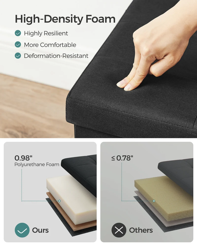 SONGMICS 43" Storage Ottoman Bench Hold up to 660lb Ottoman with Storage Footstool Bedroom Bench with Storage Black