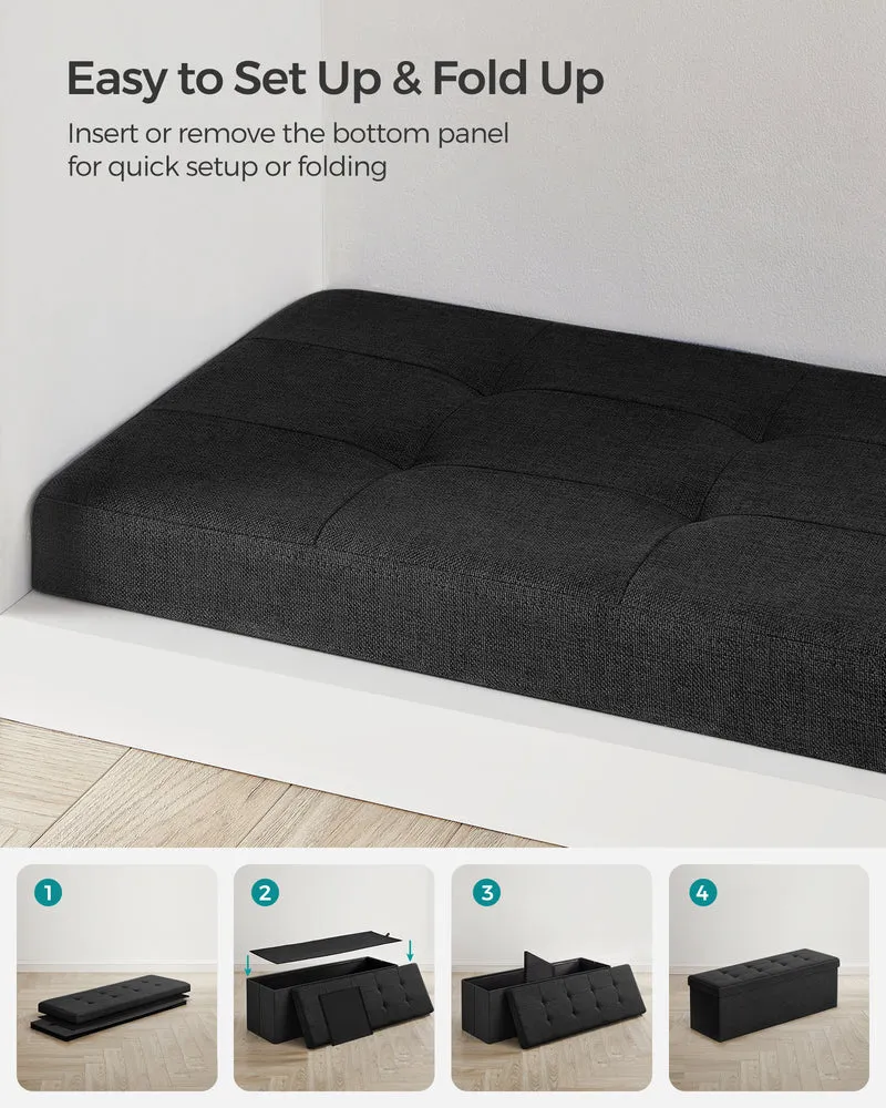 SONGMICS 43" Storage Ottoman Bench Hold up to 660lb Ottoman with Storage Footstool Bedroom Bench with Storage Black