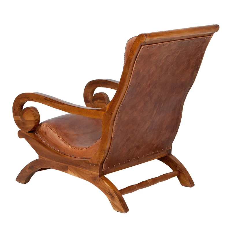 Ledersessel BAHIA Teak Brown mit Hocker