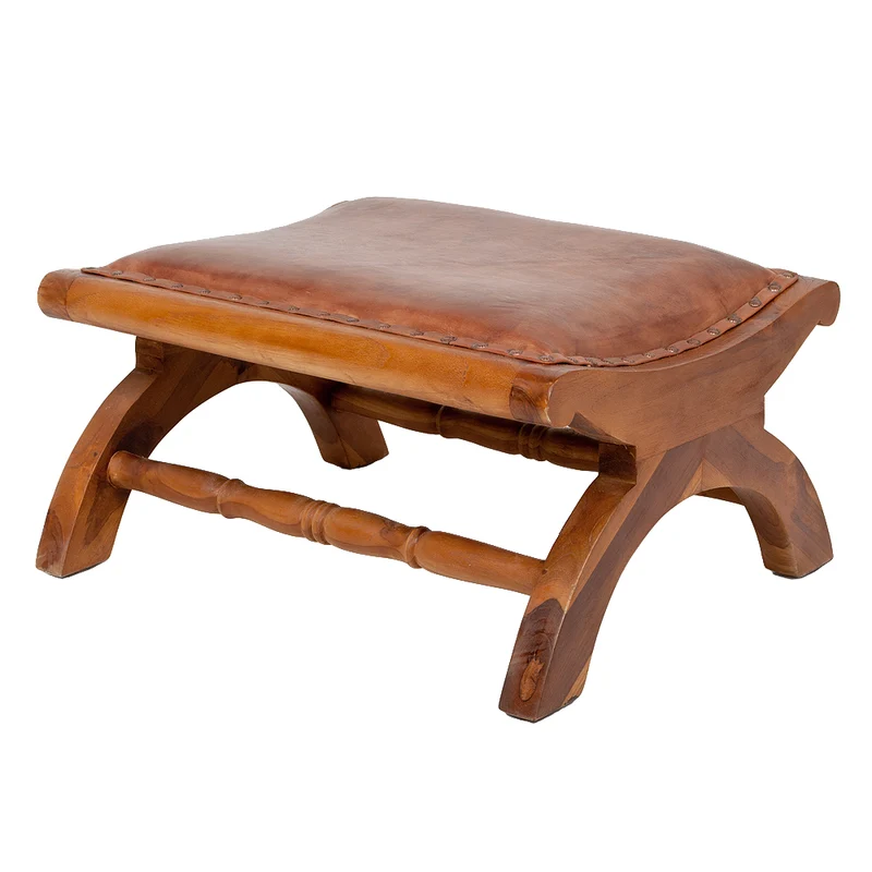 Ledersessel BAHIA Teak Brown mit Hocker