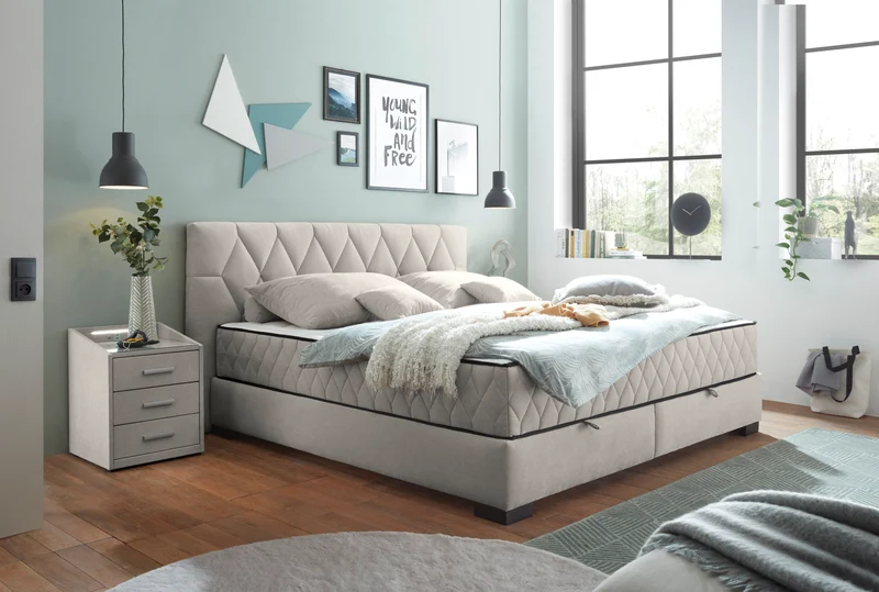 Bett Kastenbett + Stauraum + wende Matratzen + grau oder Beige auf Lager