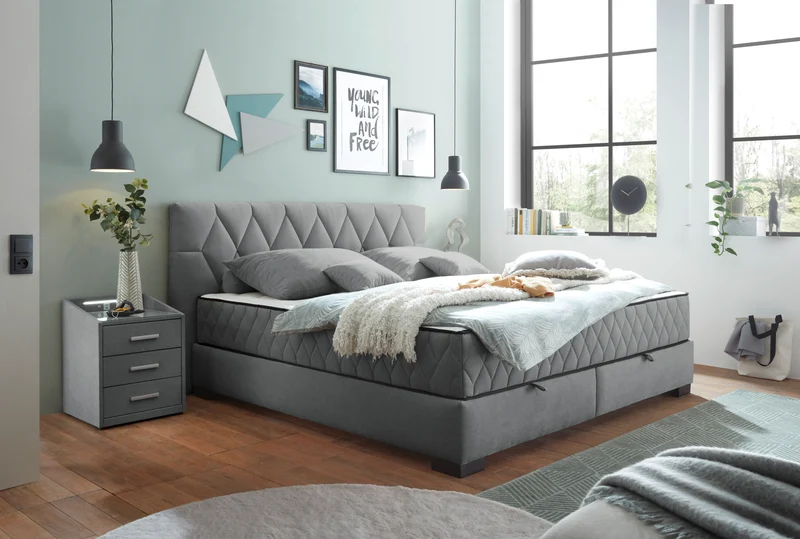 Bett Kastenbett + Stauraum + wende Matratzen + grau oder Beige auf Lager