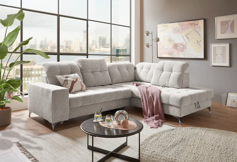 Sofa Couch + Elektrische Sitztiefe + Stauraum + Kopfteile vertsllbar