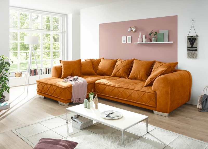 Sofa Couch Wohnlandschaft + Kissen + Seiten wechselbar