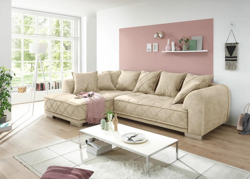 Sofa Couch Wohnlandschaft + Kissen + Seiten wechselbar