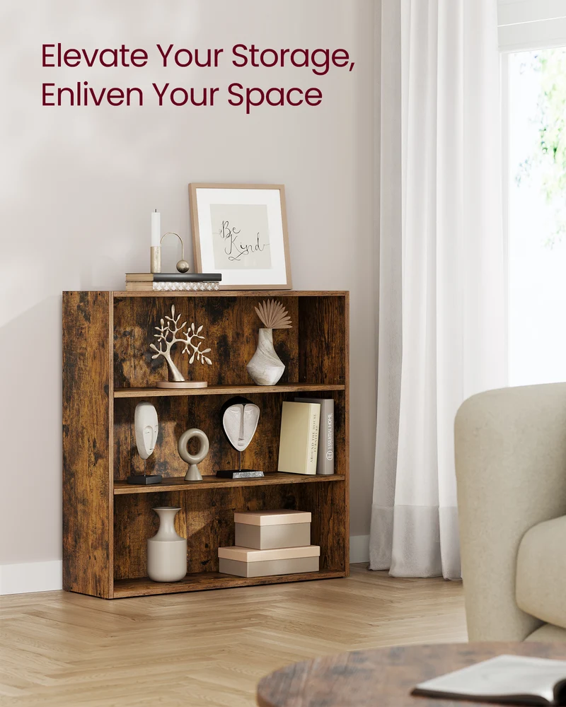 3-Tier Bookshelf, 31.5 Inches Wide, Open Bookcase with Adjustable Storage Shelves, Floor Standing Unit
