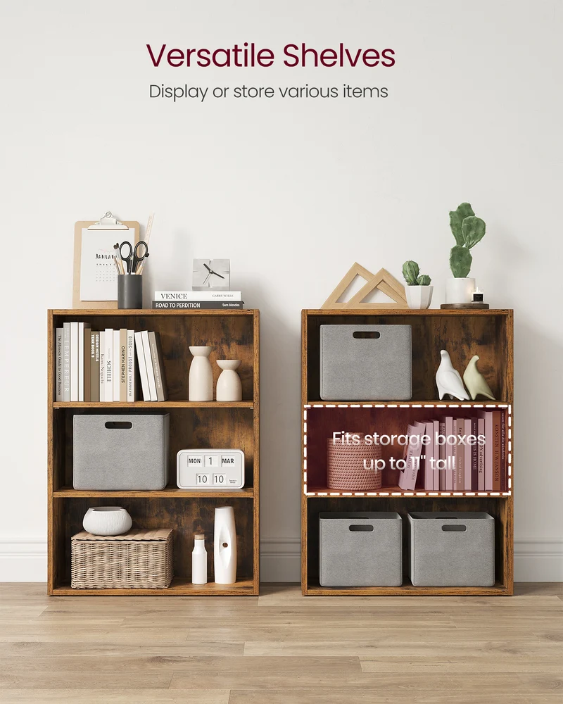 23.6'' Wide Bookcase, Adjustable Storage Bookshelf, 3 Tier Standing Open Bookcase
