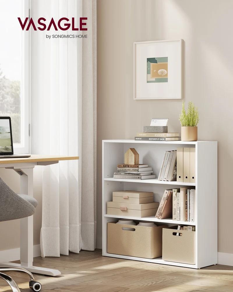 VASAGLE 3-Tier Bookshelf, 31.5 Inches Wide, Open Bookcase with Adjustable Storage Shelves, Floor Standing Unit, Cloud White 82.49