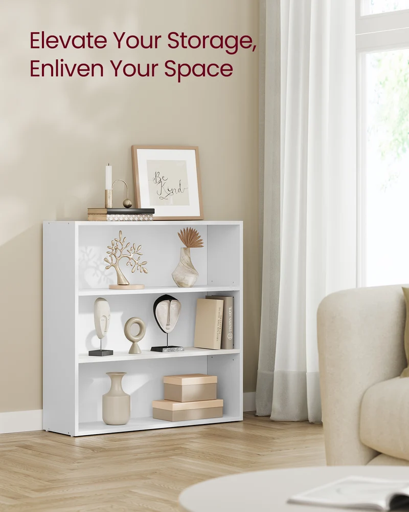 VASAGLE 3-Tier Bookshelf, 31.5 Inches Wide, Open Bookcase with Adjustable Storage Shelves, Floor Standing Unit, Cloud White 82.49