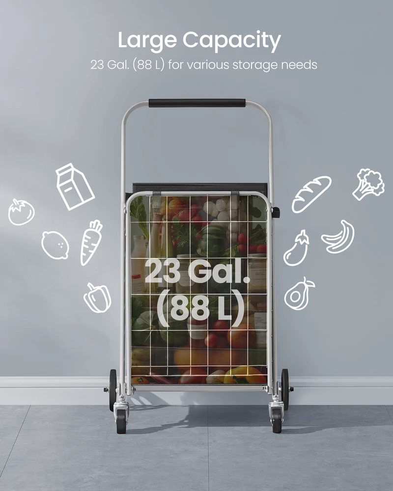Shopping carts, Small Foldable Shopping Cart, Shopping Cartswith Detachable Liner, Utility Cart, 360° SwivelBag, Removable Basket