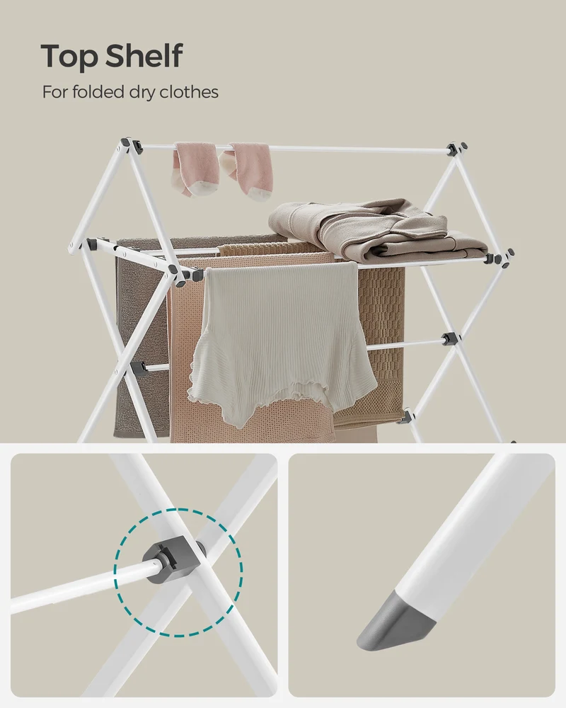 14.6 x 29.5 x 53.2 Inch Foldable Clothes Drying Rack, Steel Frame Laundry Airer, Easy Assembly Laundry Drying Rack for Indoor Outdoor Use