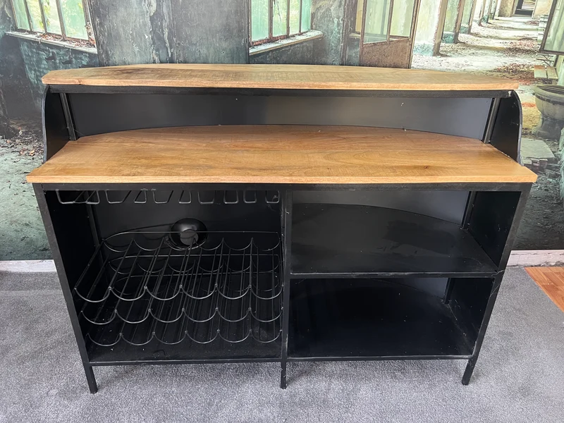 Theke Bar Raumteiler + Massivholz + Regale + Glashalterung