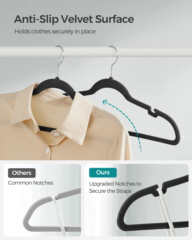 Velvet Hangers 50 Pack, Non-Slip Clothes Hangers, Suit Hangers with Shoulder Notches, 360¡ã Swivel Hook, Space-Saving Black
