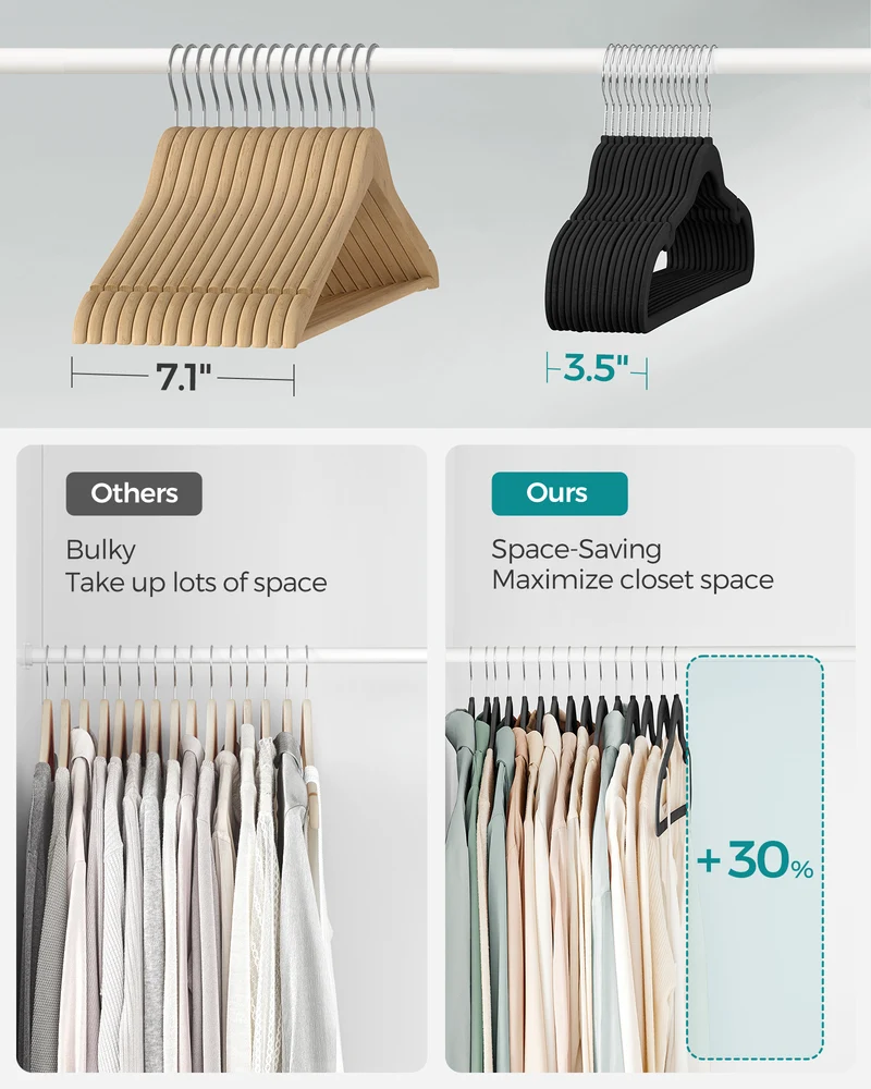 Velvet Hangers 50 Pack, Non-Slip Clothes Hangers, Suit Hangers with Shoulder Notches, 360¡ã Swivel Hook, Space-Saving Black