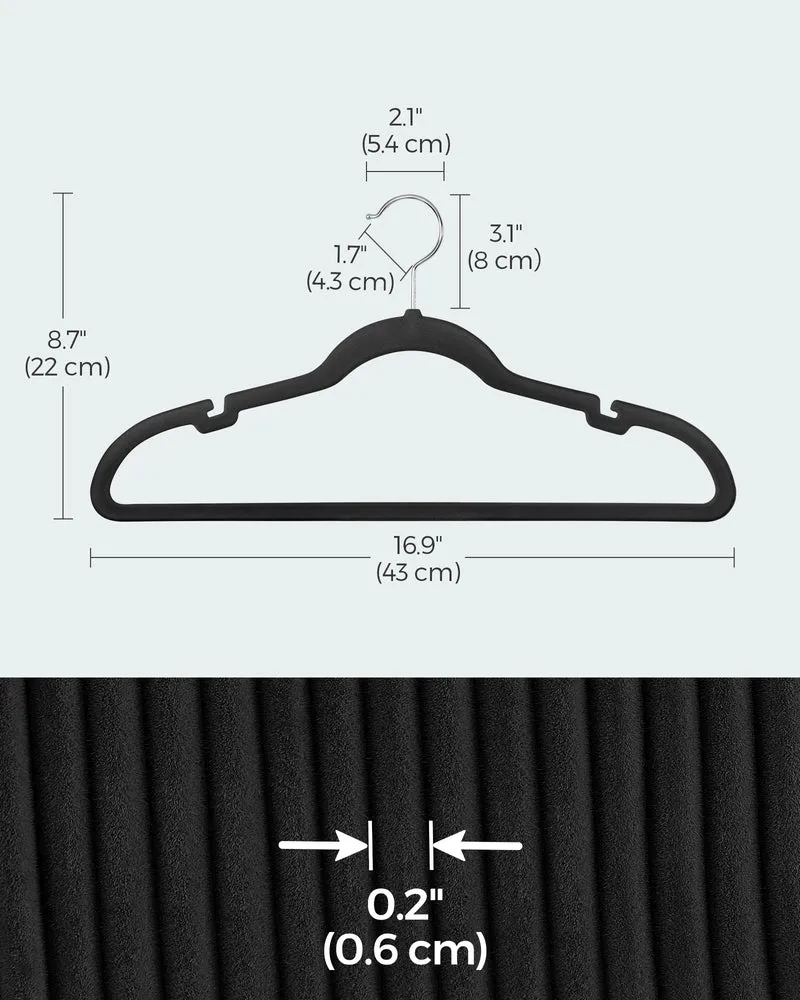 Velvet Hangers 50 Pack, Non-Slip Clothes Hangers, Suit Hangers with Shoulder Notches, 360¡ã Swivel Hook, Space-Saving Black