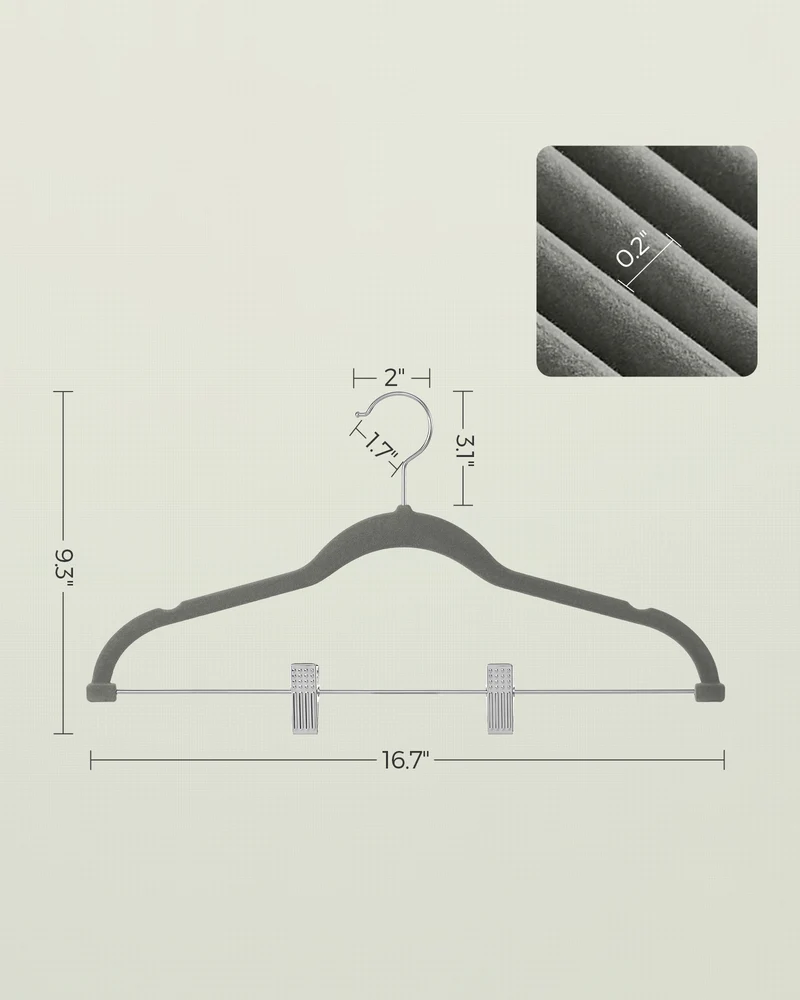 SONGMICS 30 Pack Skirt Pants Hangers Velvet Clips Hangers with Adjustable Clips Non-Slip Greyv