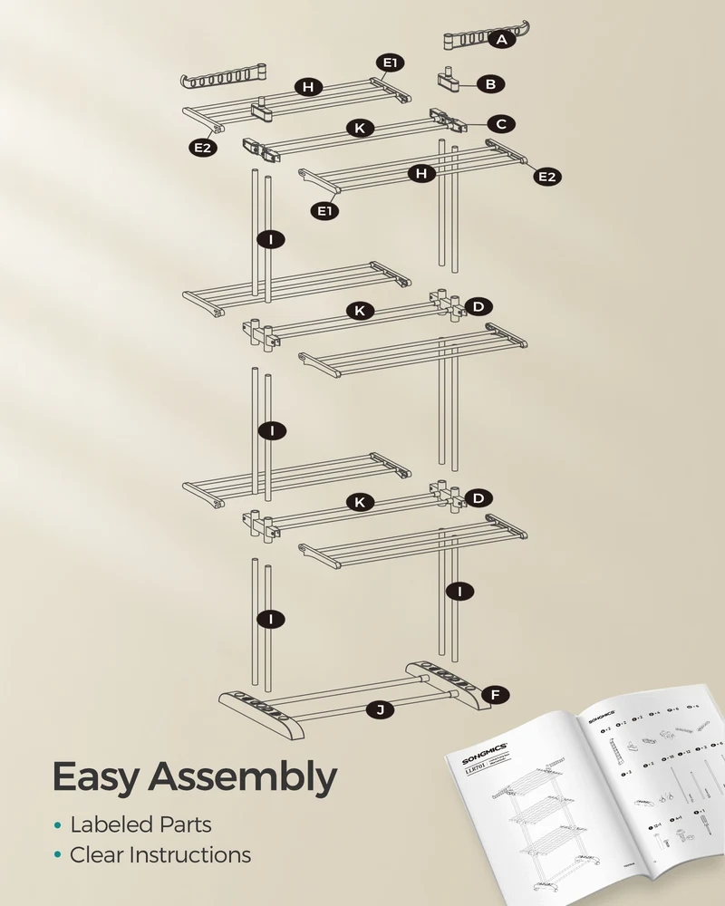 4-Tier Clothes Drying Rack, Steel Rolling Laundry Dryer Stand White